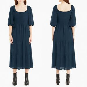 Max Studio Teal Smocked Mesh Midi Dress Size Small EUC